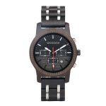 Dual Time Zone Ebony Wooden Watch E18-2