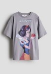Oversized Printed T-Shirt - Grey Snow White