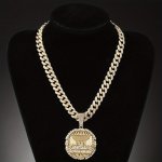 13MM 50CM Full Rhinestone Hip-hop Cuban Chain Fashion Last Supper Round Plate Decorative Necklace Father's Day Gift