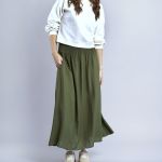 Shirred Waistband Plain Maxi Skirt