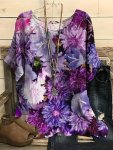 Plus Size Floral Print T-Shirt Casual Short Sleeve Crew Neck Top For Spring & Summer Women's Plus Size Clothing