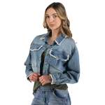 Frayed Edge Crop Denim Jacket - Denim Blue XL