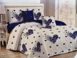 Smte 5PCS Blue Heart Quilt Bedspread Set With Keychain