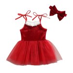 Christmas Velvet Tulle Dress With Velvet Headband
