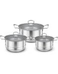 Condere Stainless Steel Cookware Set Of 6 With Glass Lids 16 18 & 20CM - CDH-006