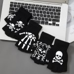 Men's Winter Gloves With Fleece Lining Thermal Insulation Knitted With Hook And Loop Closure Fashionable Skeleton Pattern