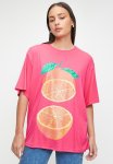 Oversized Tee With Grapefruit Print - Grapefruit