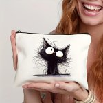Cartoon Cat Pattern Cosmetic Bag Makeup Bag Zipper Pouch Snack Bag Makeup Organizer For Travel Pencil Pouch Multi-purpose Bag To
