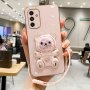 For Samsung Galaxy A15 A14 A11 A10S A10 A05S A03 Core A02 4G 5G Candy Bear Stand Lanyard Phone Case Anti-drop Shockproof Electroplating Soft