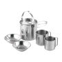 5 Piece Stainless Steel Stacked Camping Cookware Pot Cups & Bowls