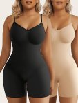 2PCS Women's Suspender Bodysuit Tummy Control Full Chest Butt Lifting Body Shaper 1PC Thigh Slim Butt Lifting Shapewear Shorts