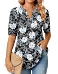 Anyally Womens Tunic Tops Summer Dressy Casual Puff Short Sleeve Shirts Work Business Blouses M White Lily