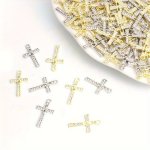 10PCS Creative 8-CHARACTER Rhinestones Inlaid Cross Charms Diy Necklace Earrings Alloy Pendants Christian Holiday Jewelry Gift F
