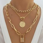 3PCS SET Vintage Golden Coin Pendant Necklace Stackable Cuban Chain Necklace Women's Jewelry