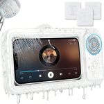 Tasunte Shower Phone Holder With Wireless Bluetooth Speaker Waterproof Shower Phone Case For Any Phone Hands-free Bathroom Enter