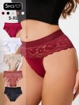 5PCS Contrast Lace Briefs Elegant & Breathable Intimates Panties Women's Lingerie & Underwear