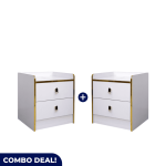 Set Of 2 Modern White Nightstands With Gold Accents