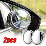 2PCS Small Round Mirror High-definition Glass Car-mounted Adjustable 360-DEGREE Rotation Rear View Car Reversing Auxiliary Blind