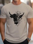 Bull Head Print Tee Shirt Tees For Men Casual Short Sleeve T-Shirt For Summer