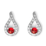 Silver Tone Teardrop Earrings With Red Crystal