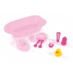 Doll's Bathtub Set With 8 Accessories - Dark Pink