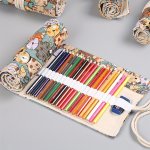 Large Canvas Pencil Roll-up Case - High Capacity With 12 24 36 48 72 Slots For Pens Pencils & Sketching Supplies - Perfect For B