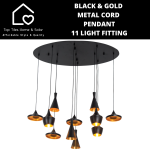 Black & Gold Metal Cord Pendant 11 Light Fitting