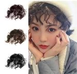 Junfamilee Dark Brown Fake Fringe Bang Clip-in Hair Extension Hairpiece Natural Fluffy Curly Heat Resistant Highlight Wig Headwe