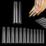 120 Pcs Long Clear Coffin Nails Tips Extra Long Half Cover Coffin Nail Tips For Acrylic Nails Professional Acrylic Nail Tips Fak