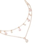 Rose Gold Plated Pear Pink & Clear Cubic Zirconia Layered Necklace