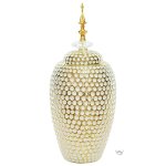 Gold And White Dot Jar With Lid 35CM