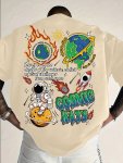Astronaut Earth Rocket Element Print Men's Stylish T-Shirt Comfortable Casual Wear With Eye-catching Designs High-quality Short