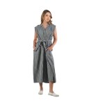 Belted Striped Dress - Grey L
