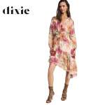 Poppy Print Asymetric Dress - Cream M