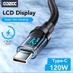 120W USB Type C Charging Cable With Lcd Display Oozcc Super Fast Charge Cord USB To Usb-c Cable With Electronic Components Round