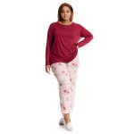 Donnay Plus Size Knit Pyjama Sleepsets - Burgundy Floral