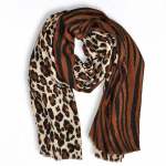 Leopard Tiger Print Pleated Scarf - Chocolate Free