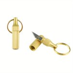 Capsule Keychain Knife - Stainless Steel Blade MINI Portable Utility Cutter Express Art Carving Tool With Brass Pendant Design P