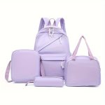 4PCS SET Classic Solid Color Casual Travel Backpack Set Large Capacity Backpack Schoolbags