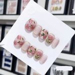 Ziivievs Pink Mist Rose Handmade Wearing Nail Gentle And Soft Crystal Cat Eye Hand Painted Detachable Nail Beauty Color : 29196