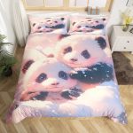 Cute Panda Bedding Set Panda Family Comforter Cover Set For Teens Women Room Decor Panda Baby Duvet Cover Breathable Black White