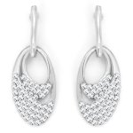 Silver Oval Drop Earrings With Clear Crystals
