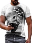 Cool Motorcyclist Print Crew Neck T-Shirt Stylish Short Sleeve Top For Men Men's Summer Comfy Tee