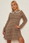 Collar MINI Dress - Black Base Brown Floral