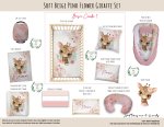 Cot Duvet Bedding Soft Beige Pink Flower Giraffe Set
