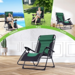 Folding Patio Recliner Chair With Adjustable Headrest - Blue