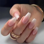 24PCS Long Press-on False Nails Ballet Shape Pink Gradient Simple Nails With 1PC Of Jelly Glue And 1 Nail File