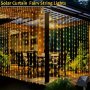 1 Pack 100/200/300 LED Solar Curtain String Lights 8 Lighting Modes Curtain Fairy Lights Christmas Decorative Lights Great For Wedding Party Balcony Patio Garden