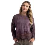 Overdyed Lace Border Silky Top - Plum M l