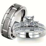 Stylish Stainless Steel Couple Rings Set - Silvery Finish With Cubic Zirconia For Men & Women Perfect Engagement Or Valentine's